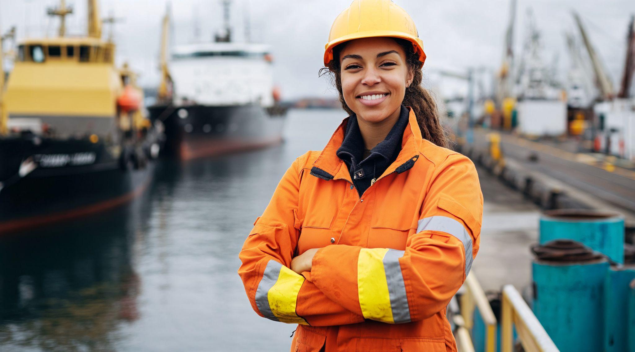 Smiling female maritime worker