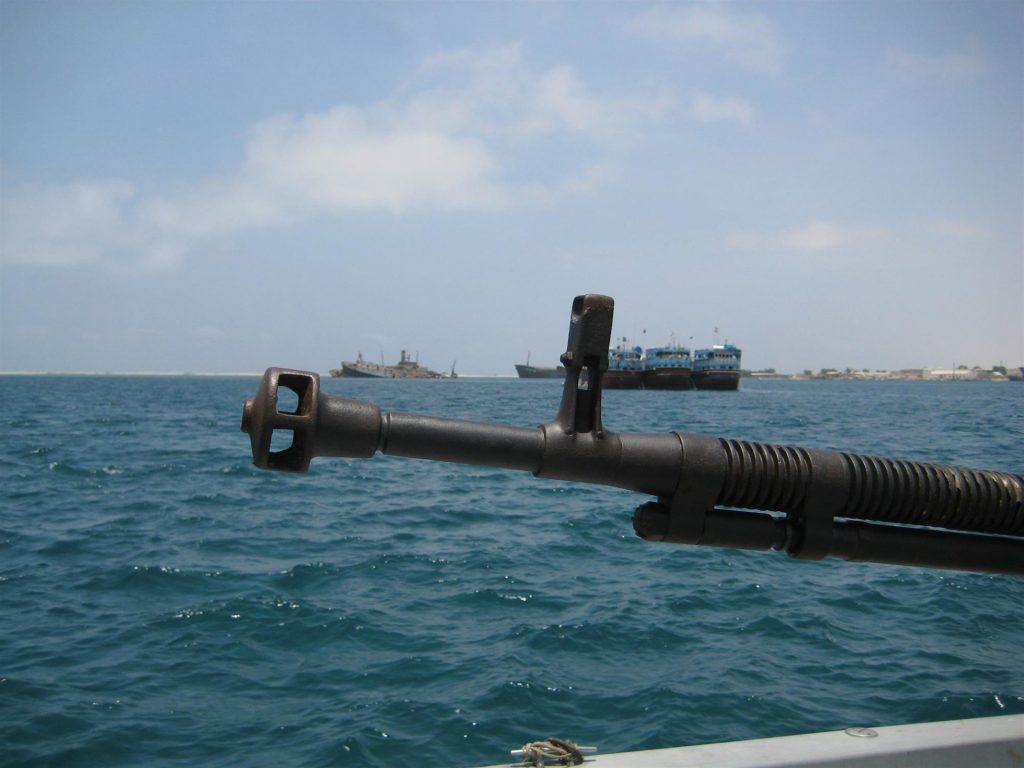 gun on the boat with sea