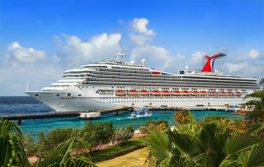 Cruise ship Carnival Conquest docked at port Willemstad