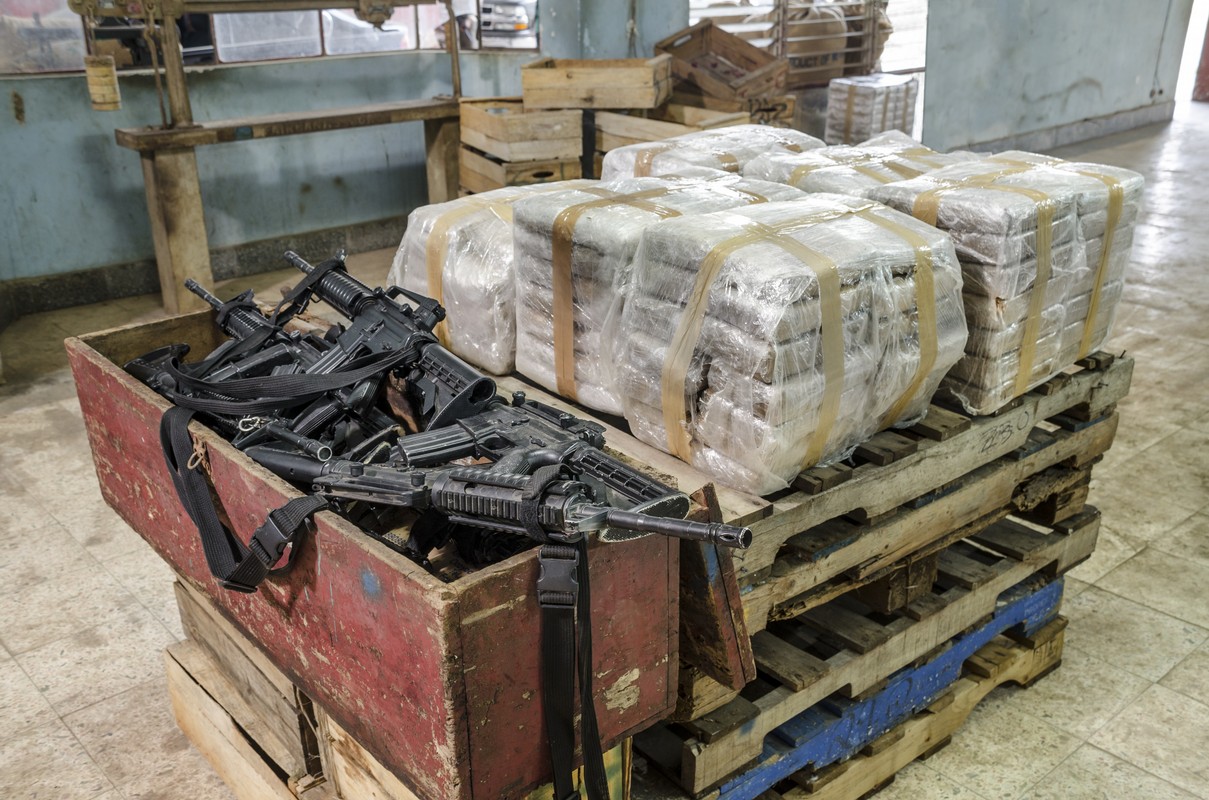 Drug warehouse with illegal weapons and guns