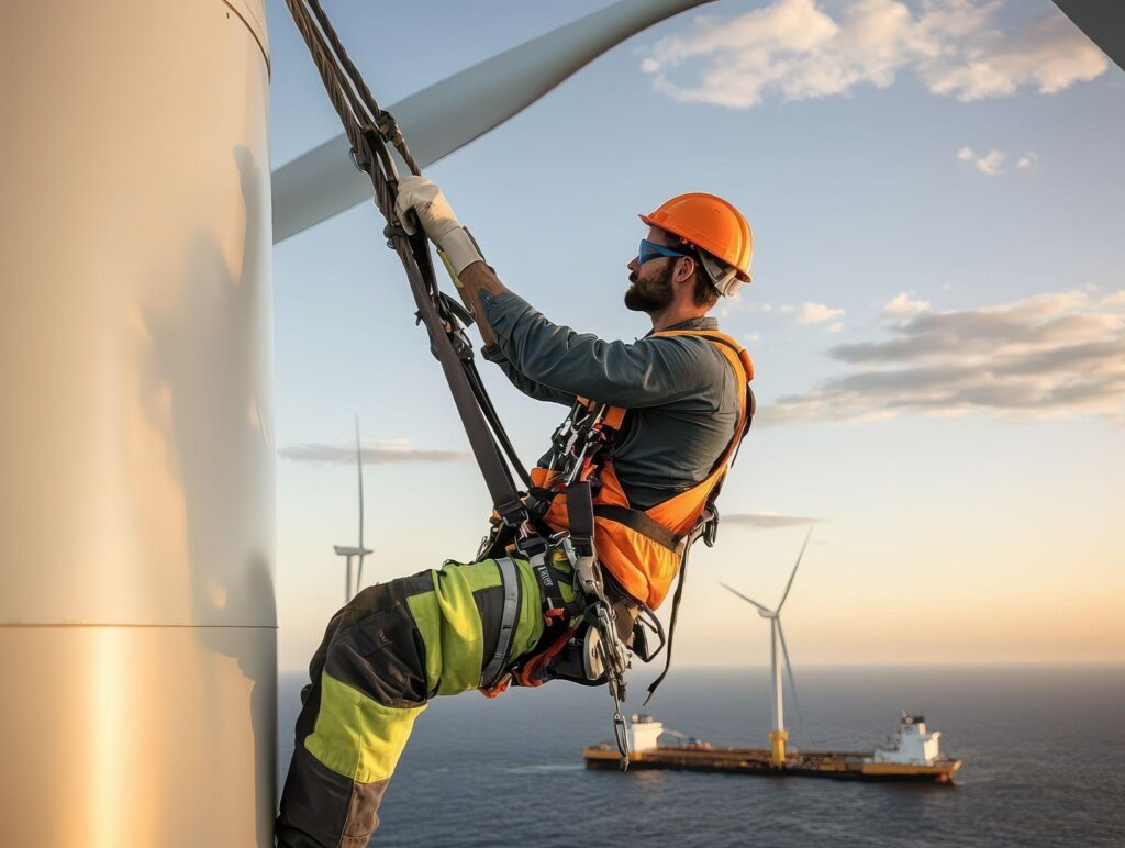 Maritime worker doing a dangerous job
