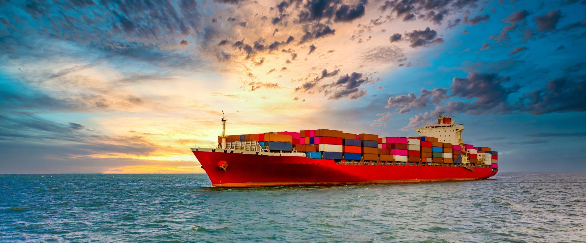 Container cargo ship, Freight shipping maritime vessel