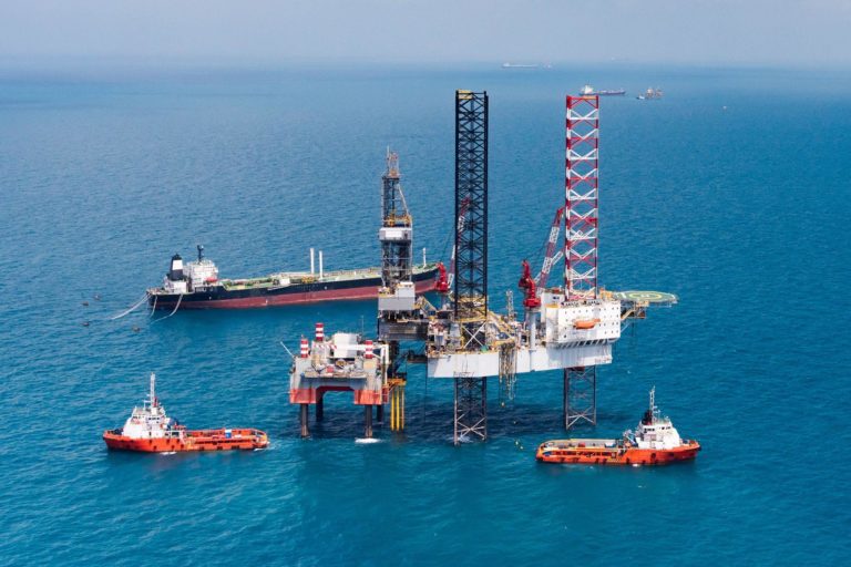 Offshore oil rig drilling platform in the gulf of Thailand