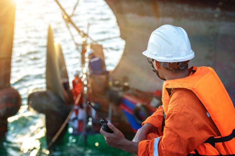 foreman in charge of command in repairing and replacement of shaft on propeller of the ship at medsea port by the workers and technician