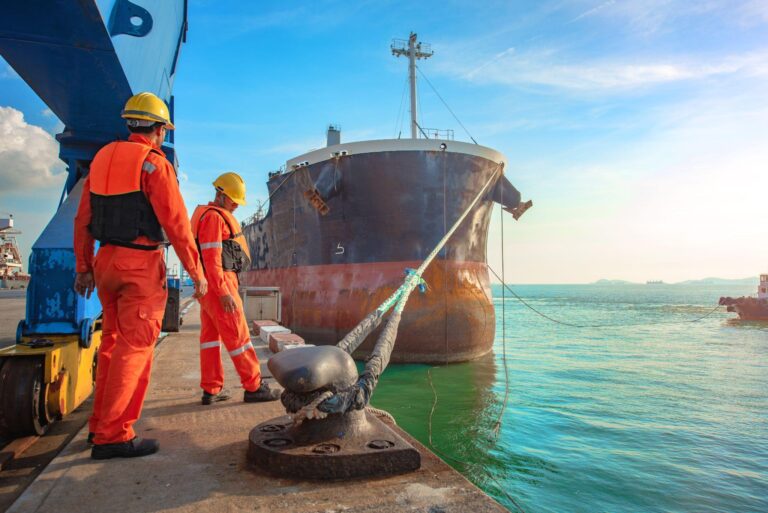 ship vessel is on leaving departure from the port terminal after completion of loading