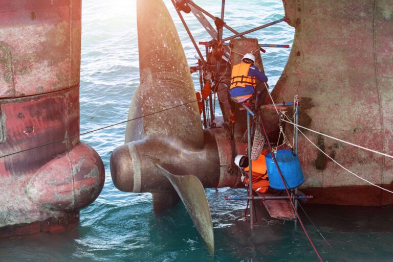 Maritime repairing and replacement of shaft on propeller