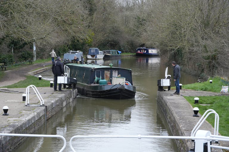 Canal boat in lock