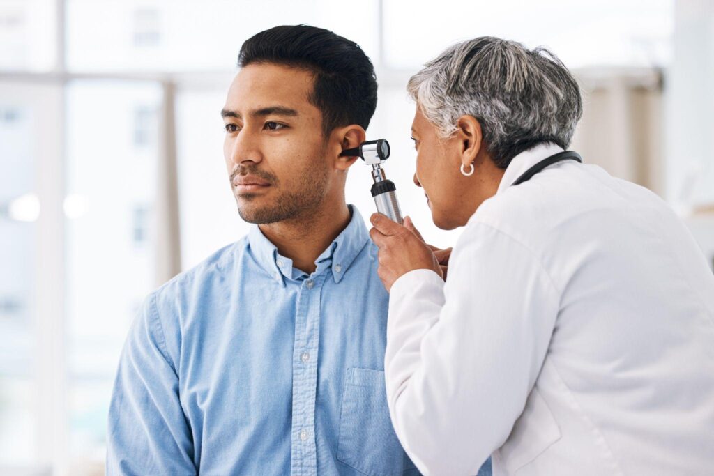 Maritime worker getting a hearing exam at the doctor