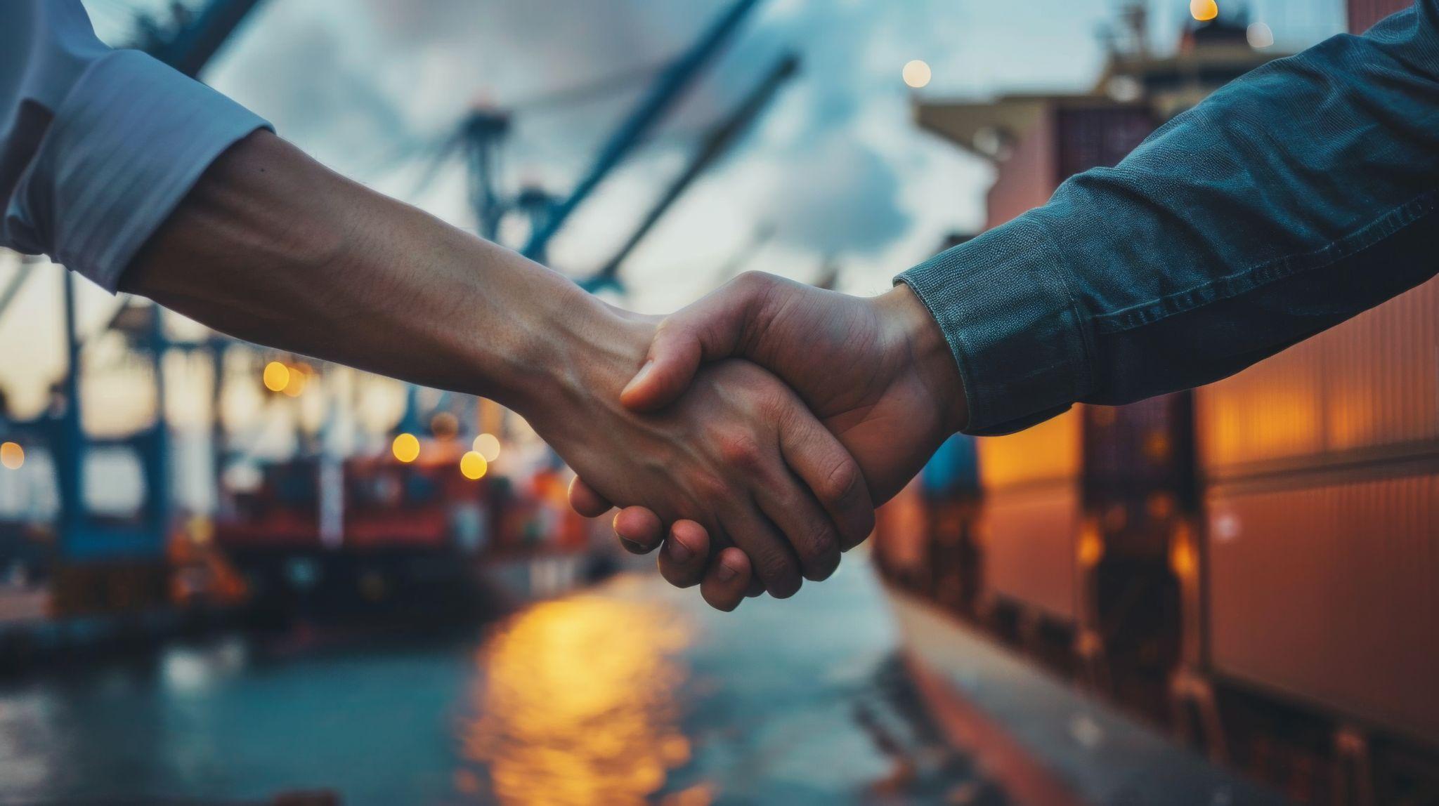 Injured maritime worker shaking hands with a lawyer