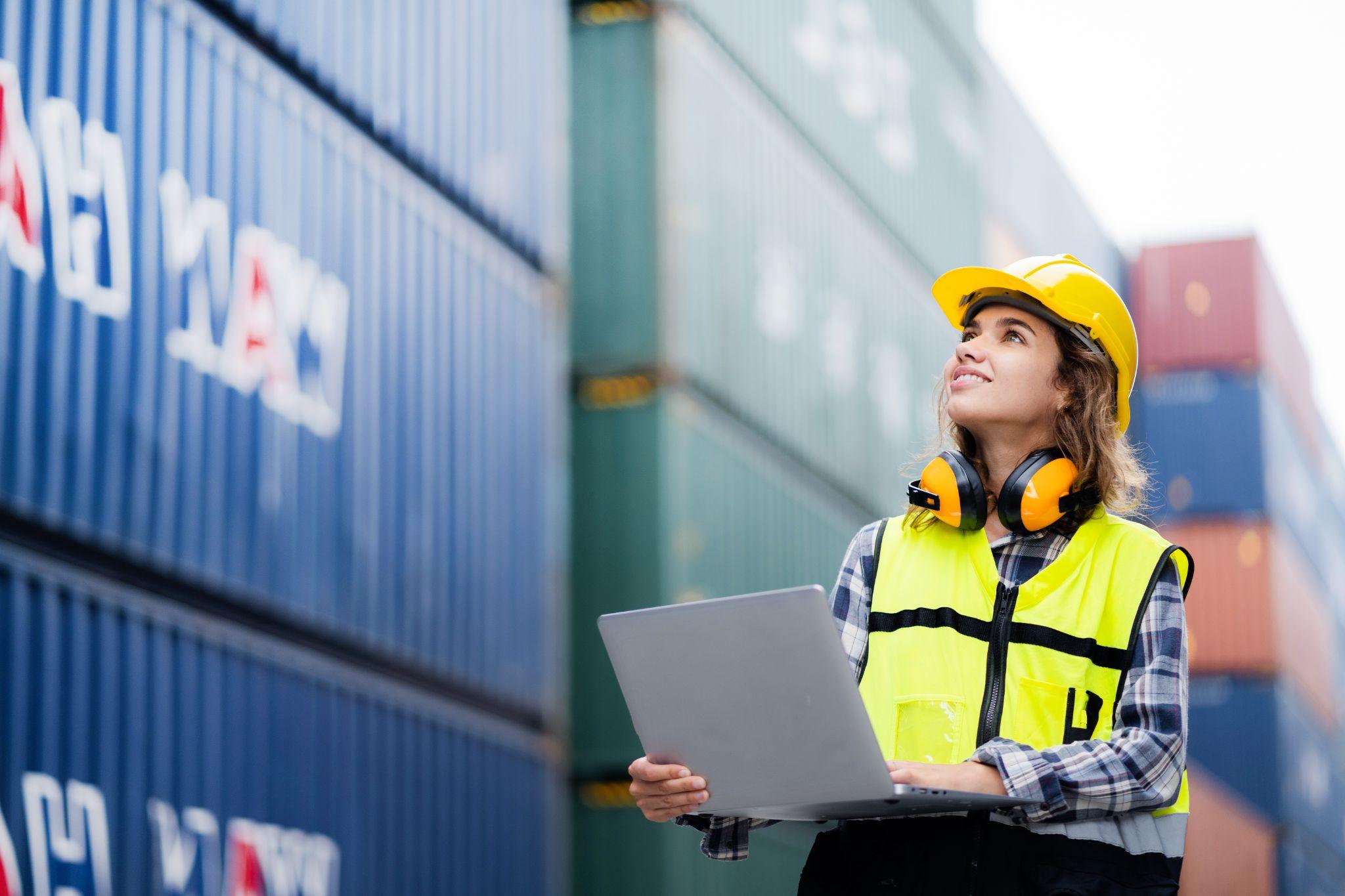 Woman working on a maritime barge ship