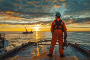 Maritime worker standing on a ship