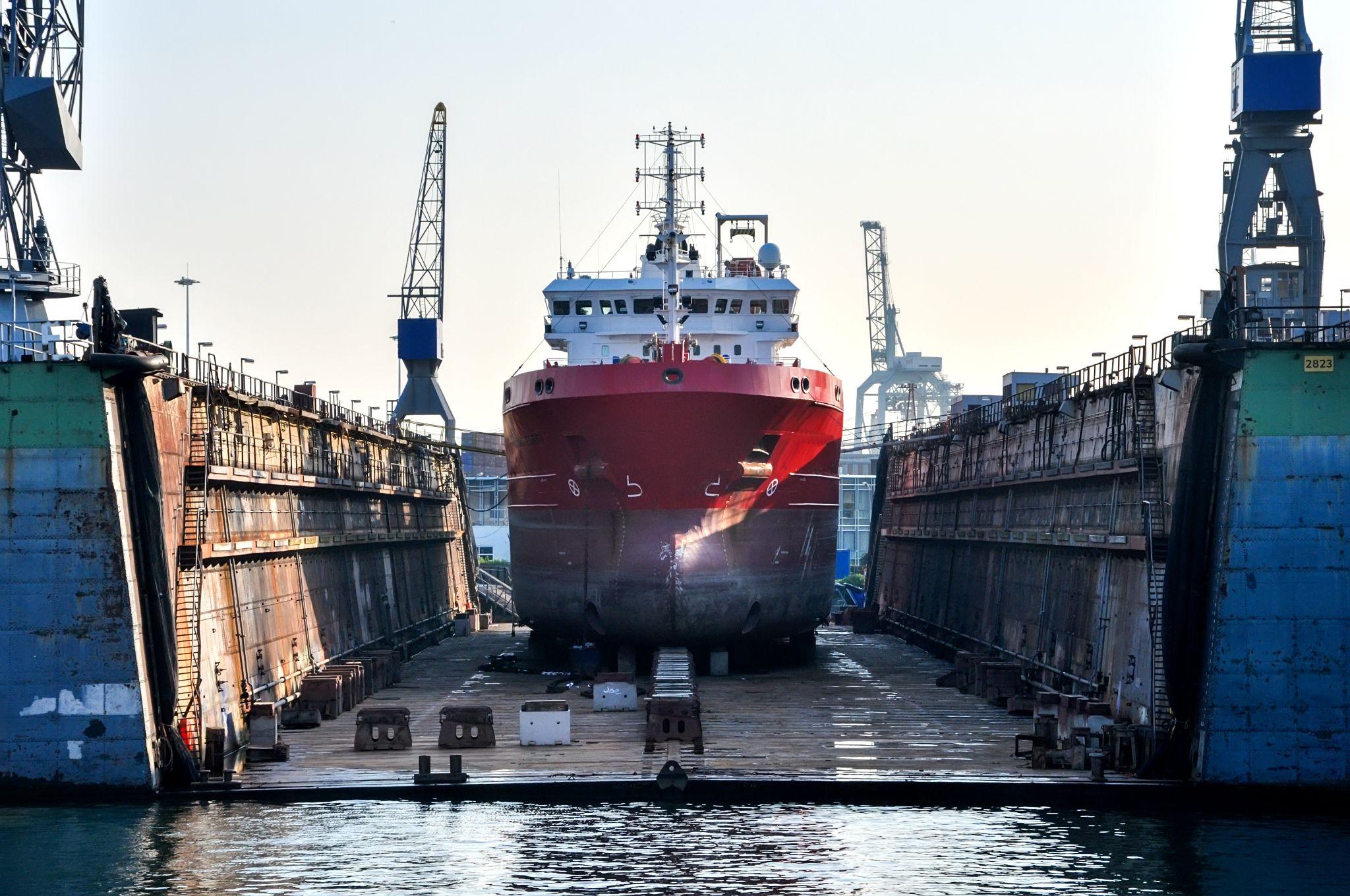 Maritime ship being docked