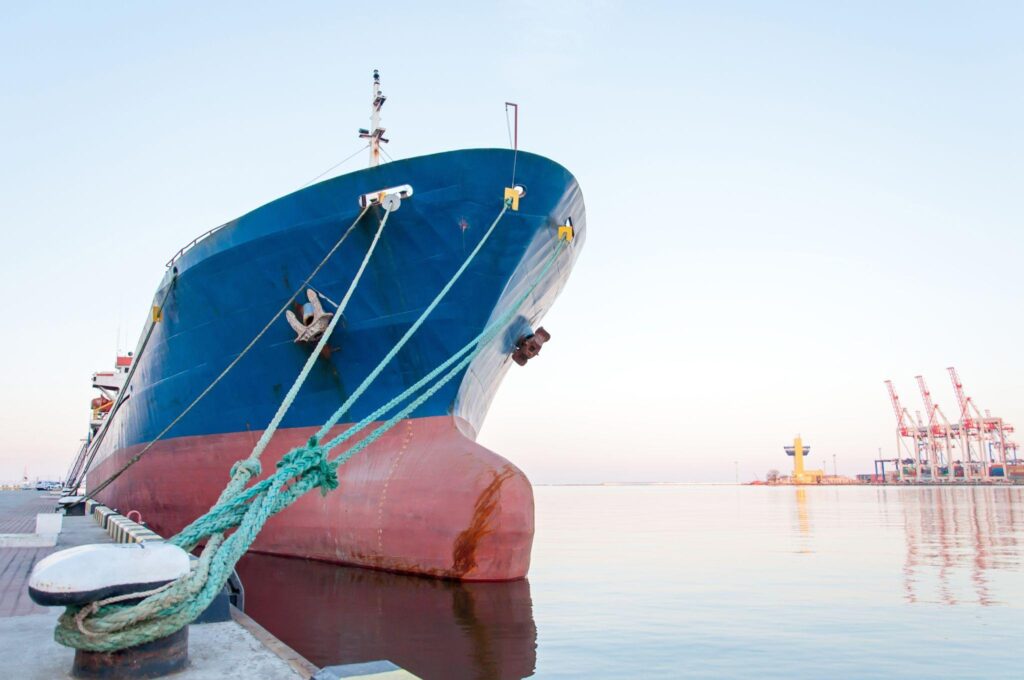 Mooring line for a large ship at sea