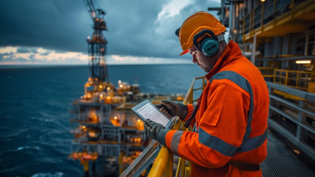 Offshore oil rig employee at work